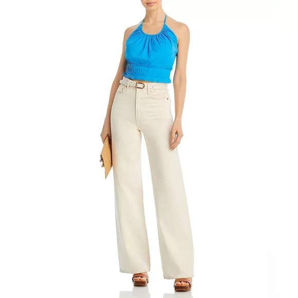 NWT Ramy Brook Charlie Halter Tank Top – Lake Blue Cotton Pleated – Size Small